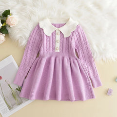 Girls' Ruffle Collar Knitted Jumper Dress