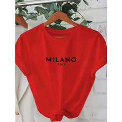 Milano Italy Letter Print T-Shirt – Casual Short Sleeve Women’s Tee