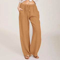 Women's High-Waisted Cotton Linen Wide-Leg Trousers – Casual Loose Fit