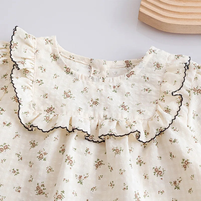 Girls' Ditsy Floral Cotton Blouse, Long Sleeve