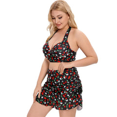 CurveChic Push-Up Halter Bikini Set with Skirt – Plus Size Two-Piece Swimwear