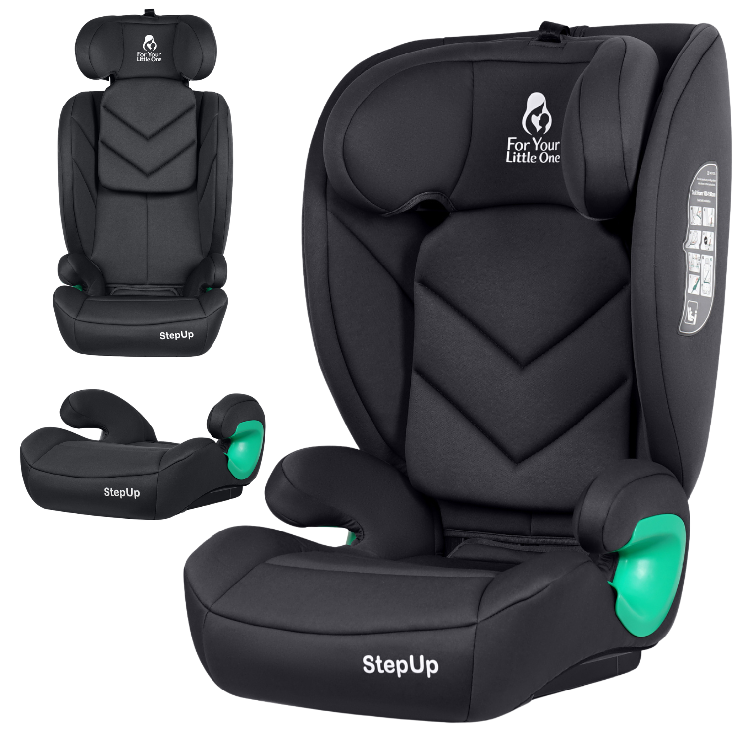 Stepup i-Size Belted High-Back Booster – Midnight Black, 4-12 Years