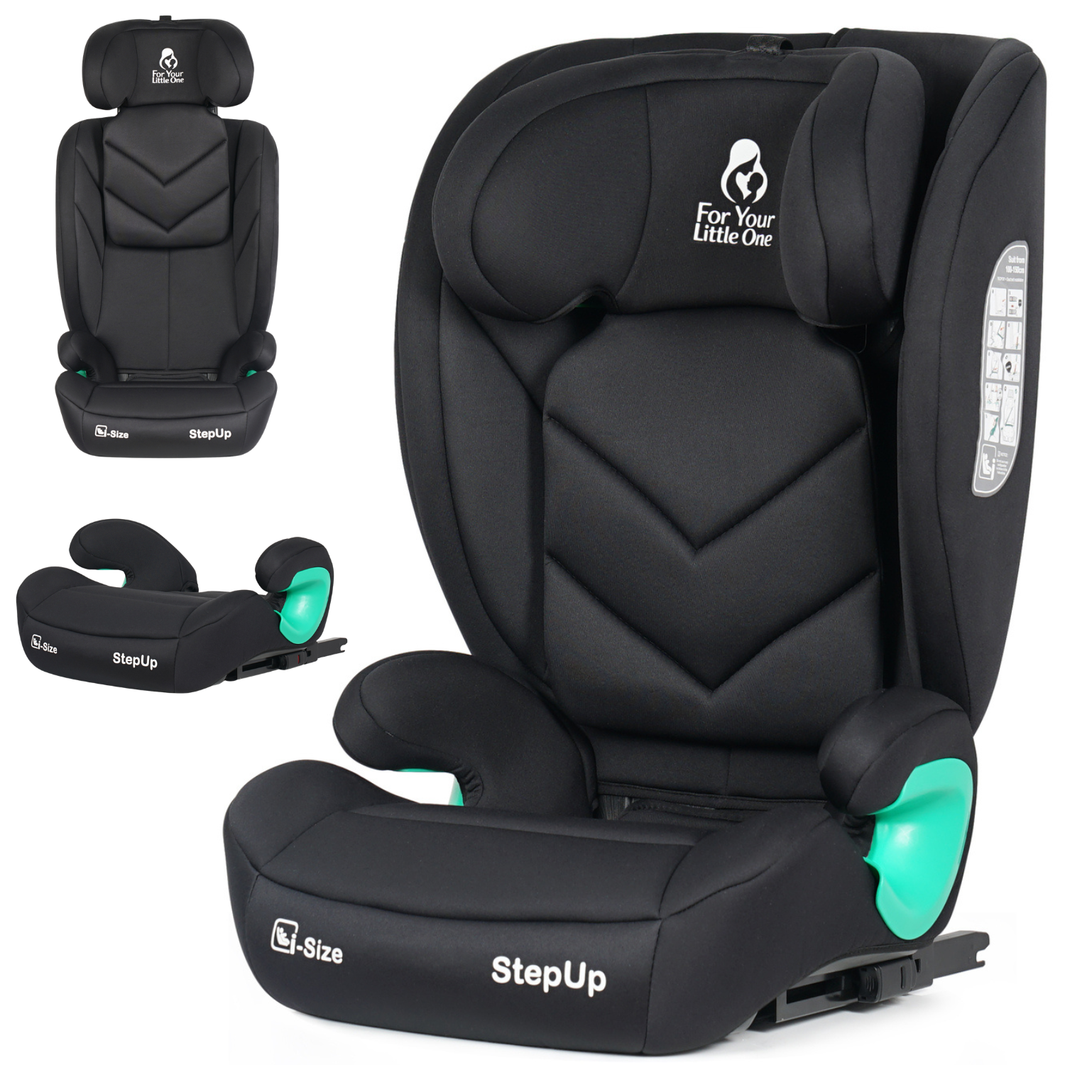 Stepup i-Size ISOFIX High-Back Booster – Midnight Black, 4-12 Years