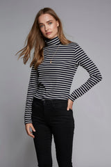 Women's Striped Cotton Roll Neck – Long Sleeve, Seven Colours, UK 8-16