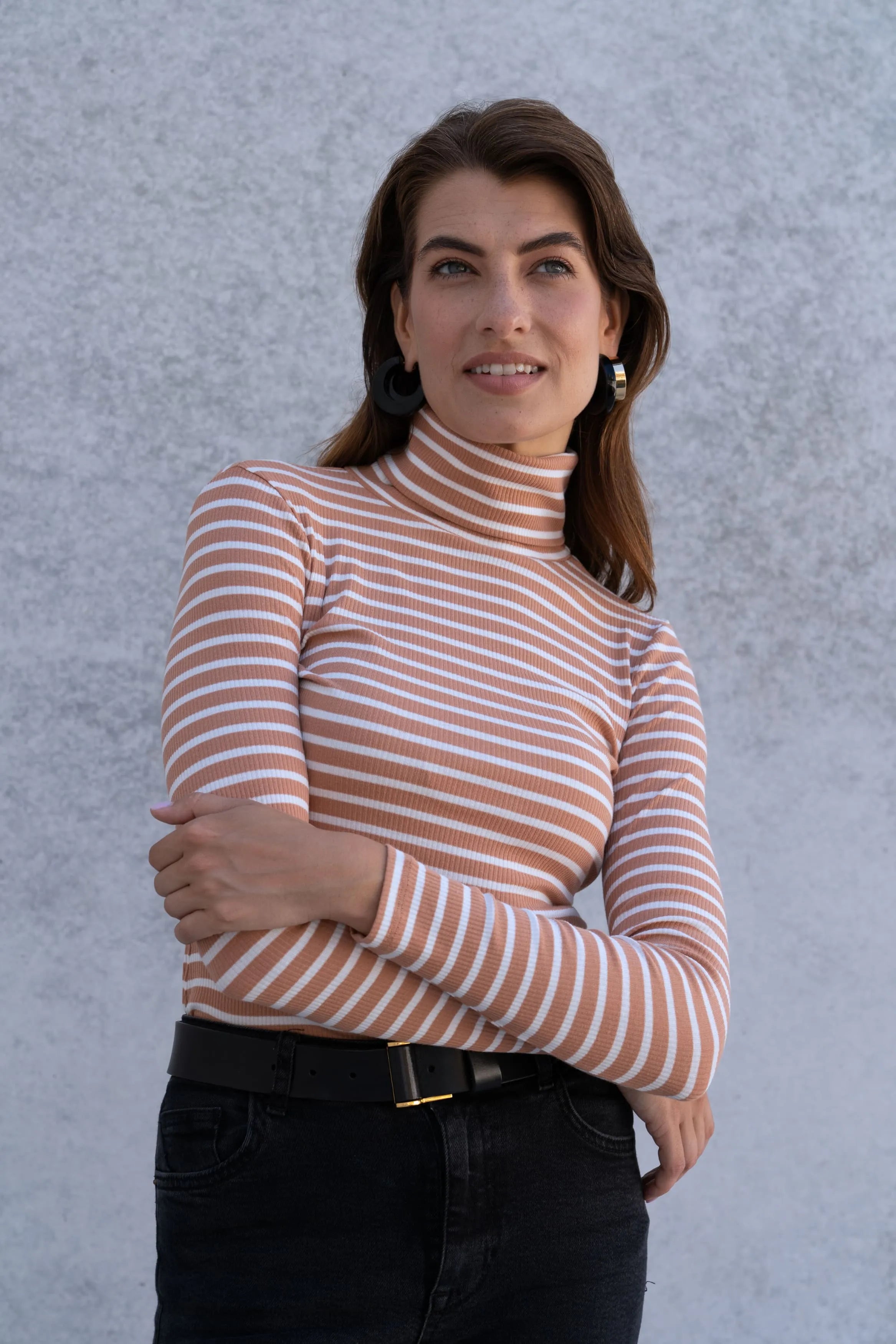 Women's Striped Cotton Roll Neck – Long Sleeve, Seven Colours, UK 8-16