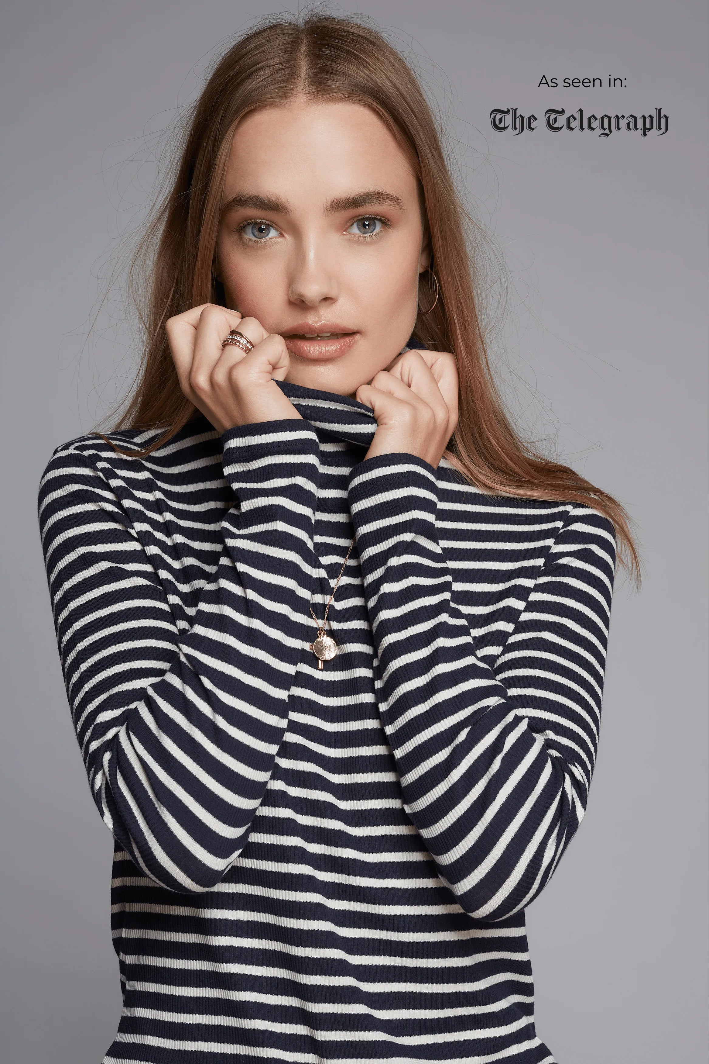 Women's Striped Cotton Roll Neck – Long Sleeve, Seven Colours, UK 8-16