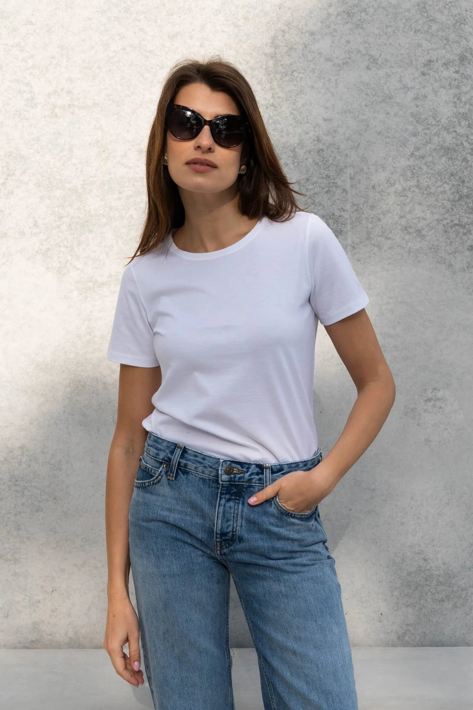 Women's Supima Cotton Crew Neck T-Shirt – A-Line, White, UK 8-16