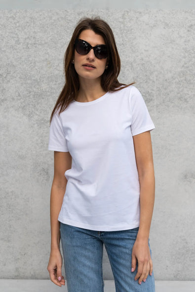 Women's Supima Cotton Crew Neck T-Shirt – A-Line, White, UK 8-16