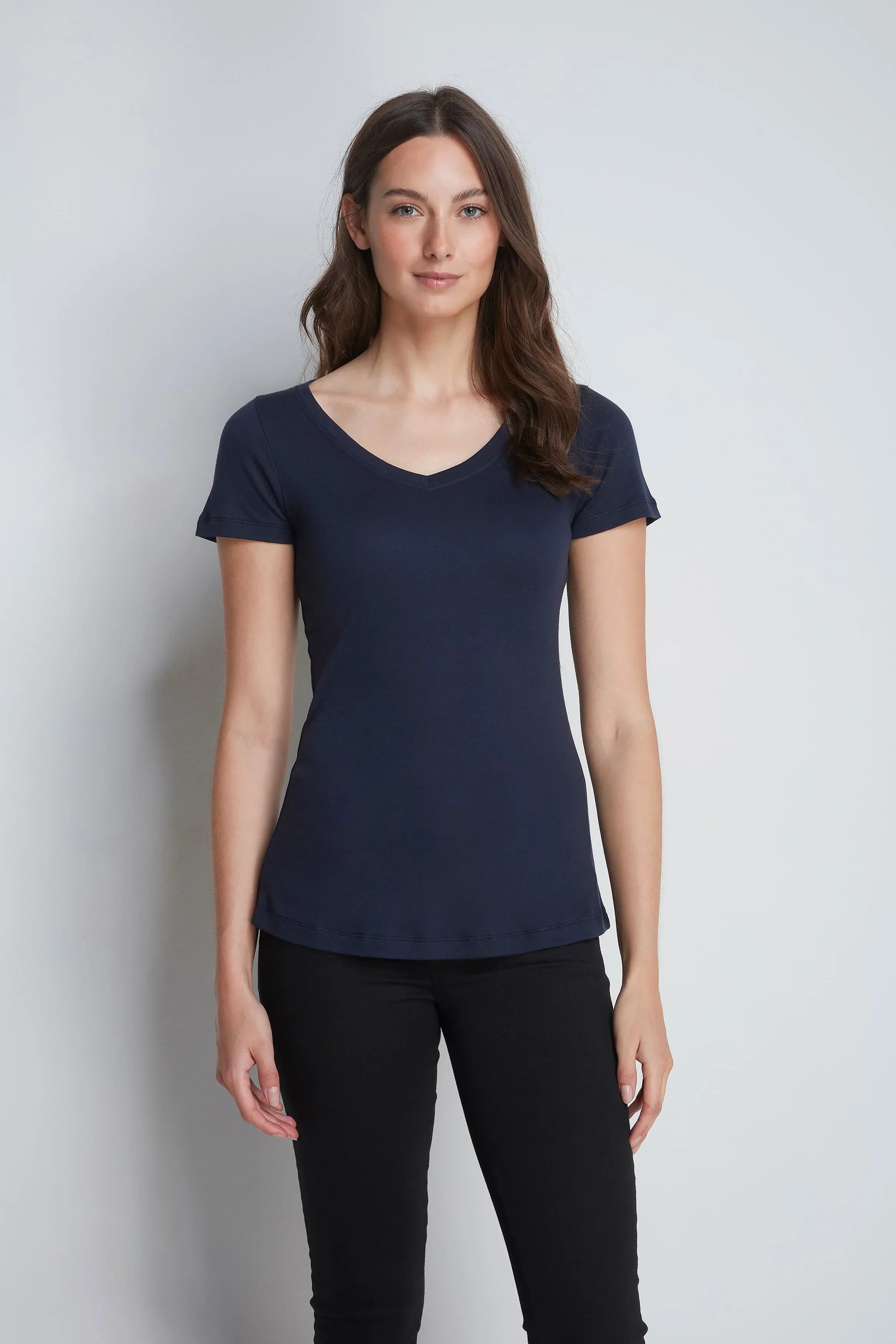Women's V-Neck T-Shirt – Cotton Modal, UK 8-18, Made in Portugal
