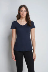 Women's V-Neck T-Shirt – Cotton Modal, UK 8-18, Made in Portugal