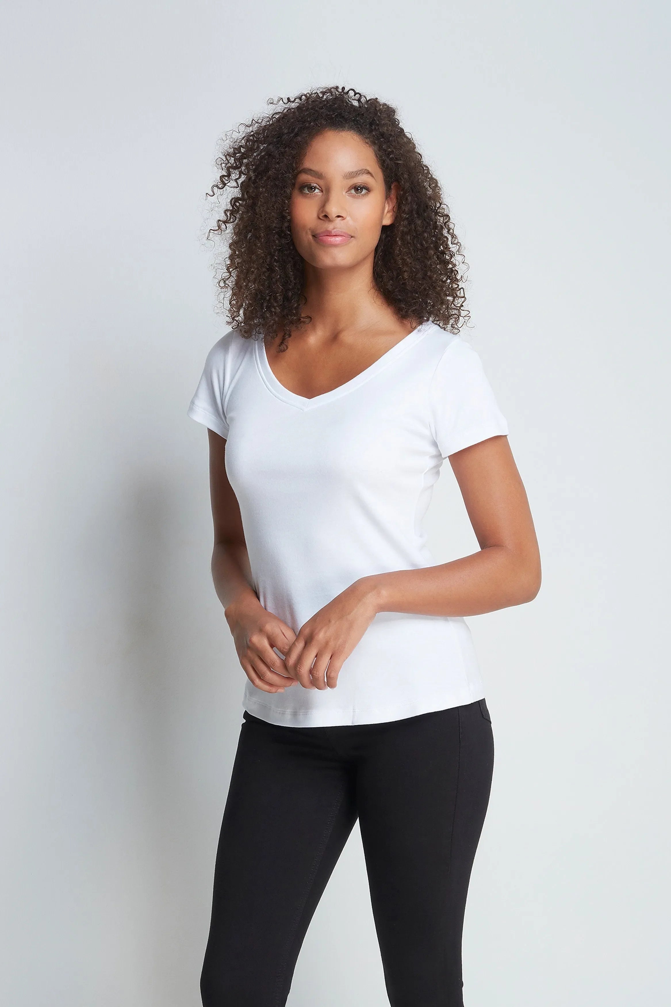 Women's V-Neck T-Shirt – Cotton Modal, UK 8-18, Made in Portugal