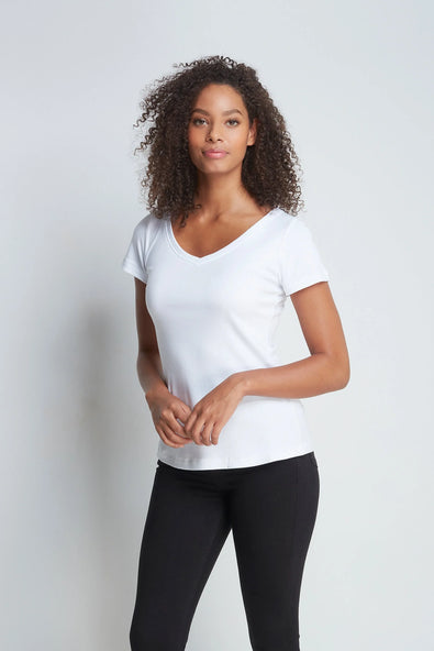 Women's V-Neck T-Shirt – Cotton Modal, UK 8-18, Made in Portugal