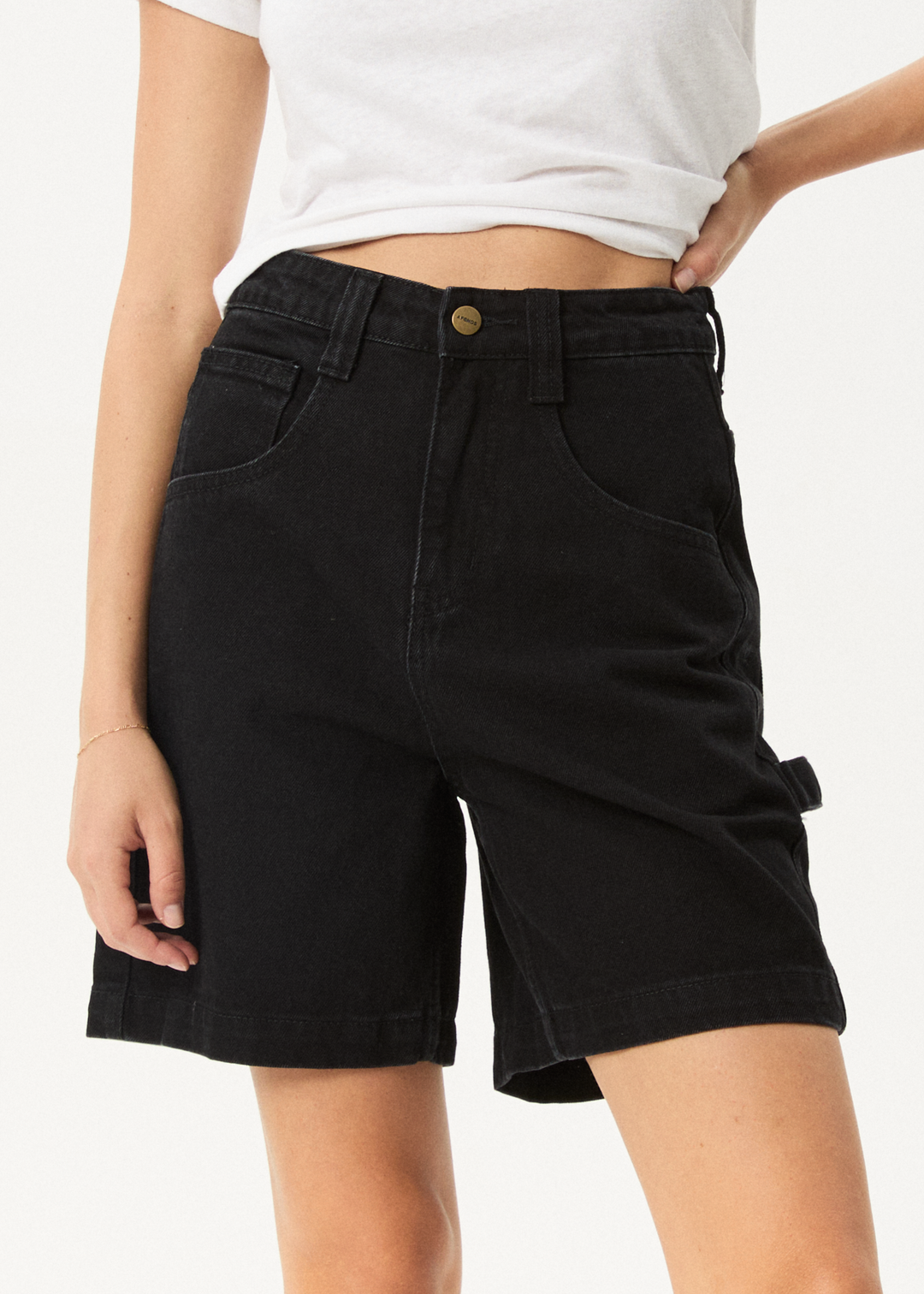 Afends Women's Emilie Denim Carpenter Shorts, Washed Black