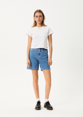 Afends Women's Emilie Denim Carpenter Shorts, Worn Blue