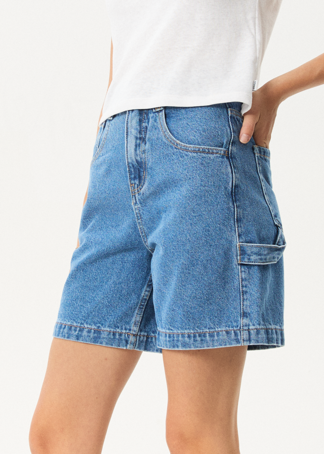 Afends Women's Emilie Denim Carpenter Shorts, Worn Blue