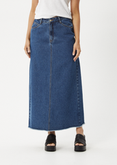 Afends Women's Chichi Denim Midi Skirt, Hemp Blend