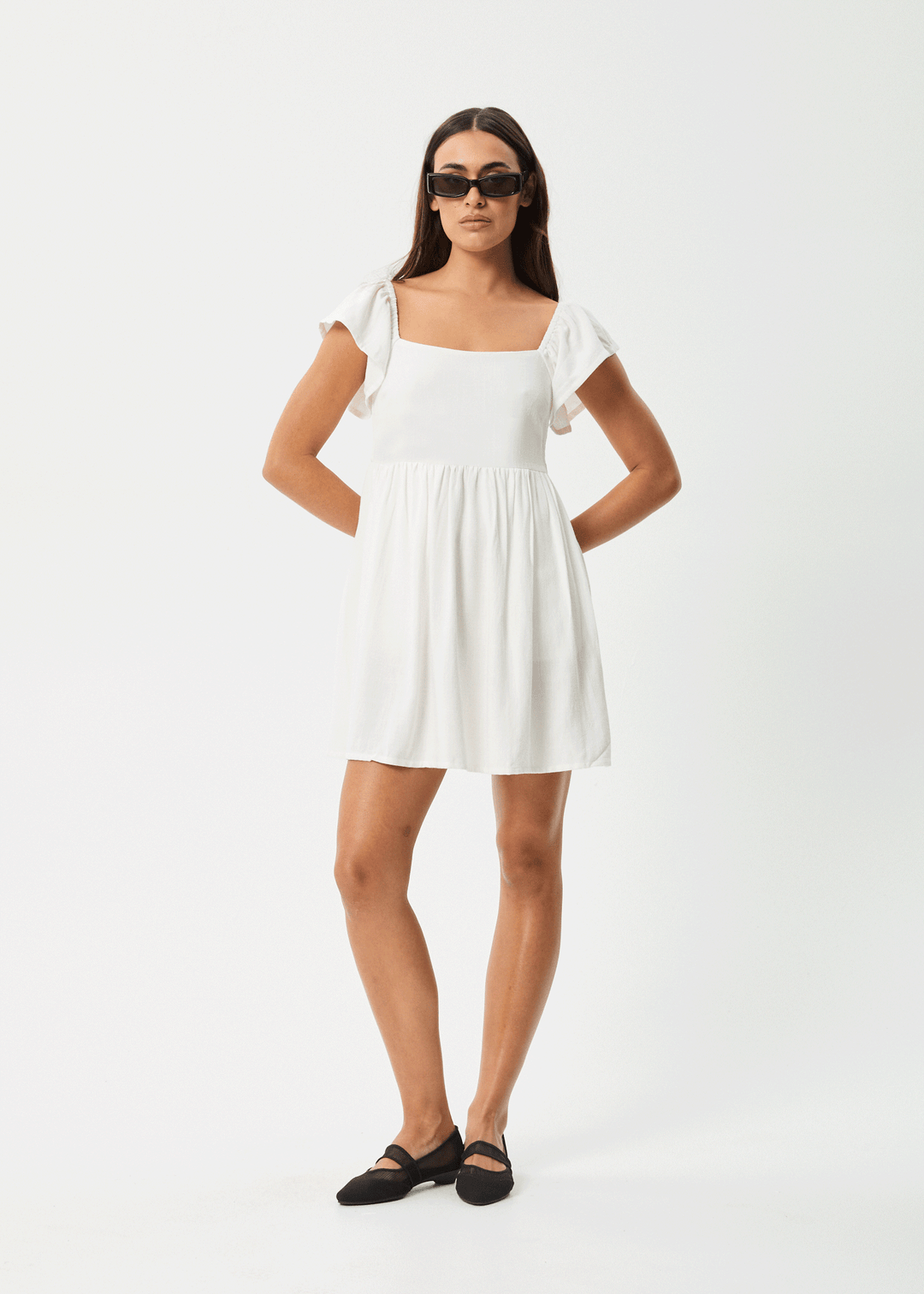 Twila Linen Blend Mini Dress with Flutter Sleeves