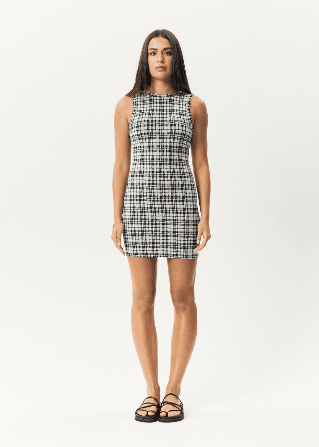 Blair Ribbed Check Mini Dress with Open Back