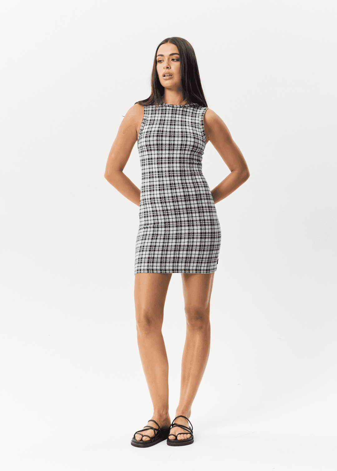 Blair Ribbed Check Mini Dress with Open Back
