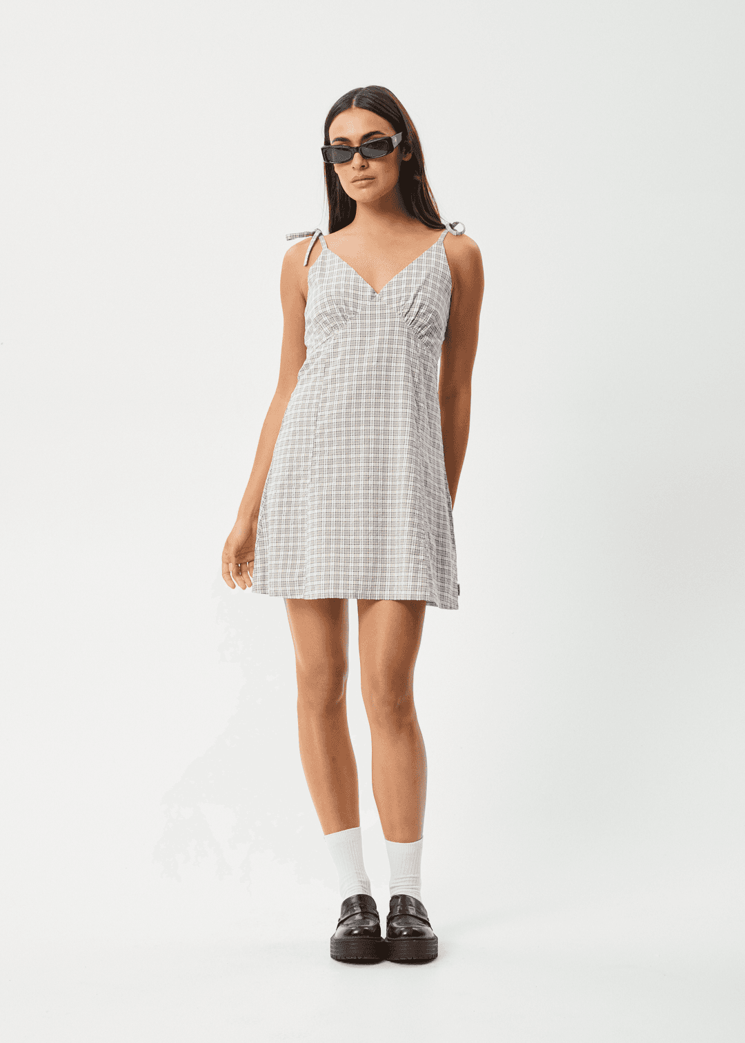 Drew Organic Cotton Seersucker Mini Dress in Check