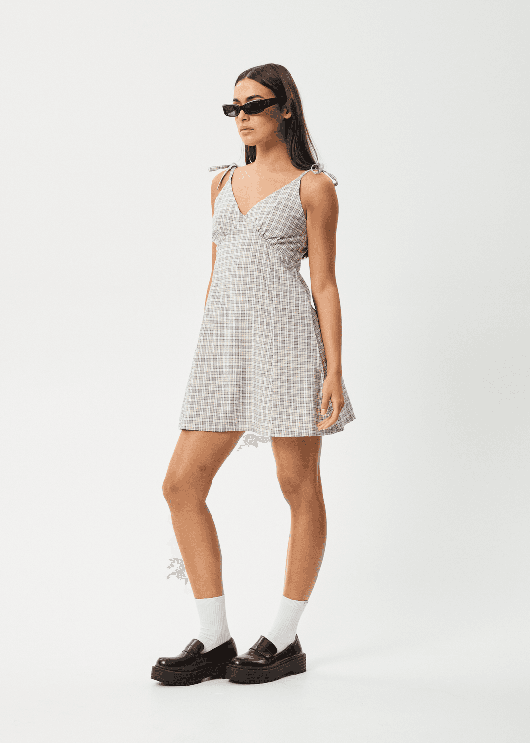 Drew Organic Cotton Seersucker Mini Dress in Check