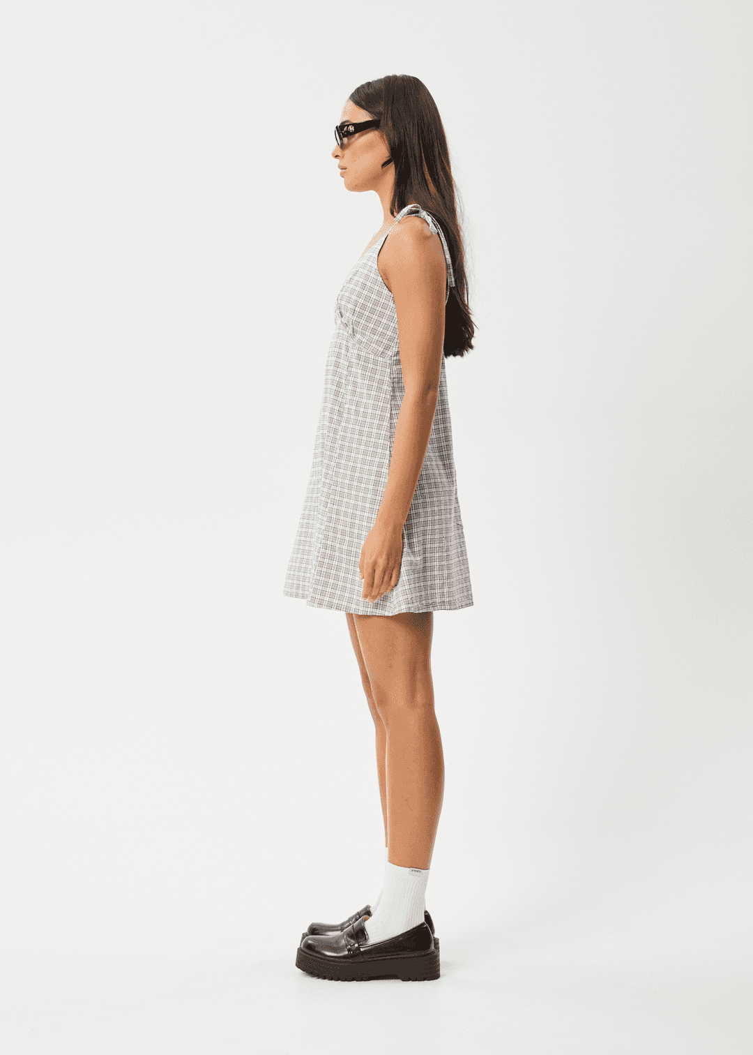 Drew Organic Cotton Seersucker Mini Dress in Check