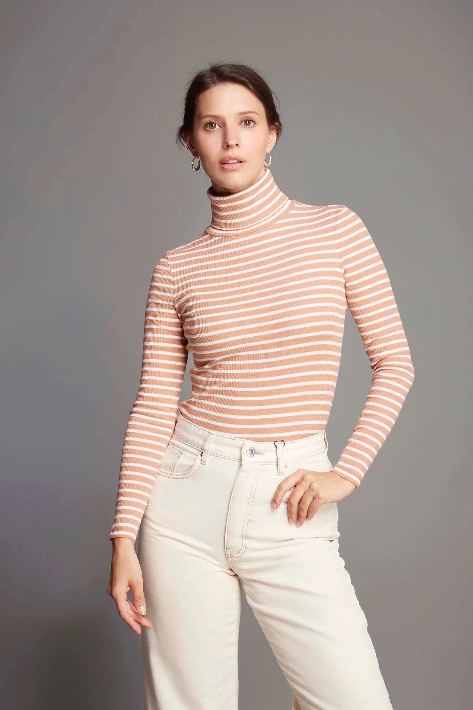 Women's Striped Cotton Roll Neck – Long Sleeve, Seven Colours, UK 8-16