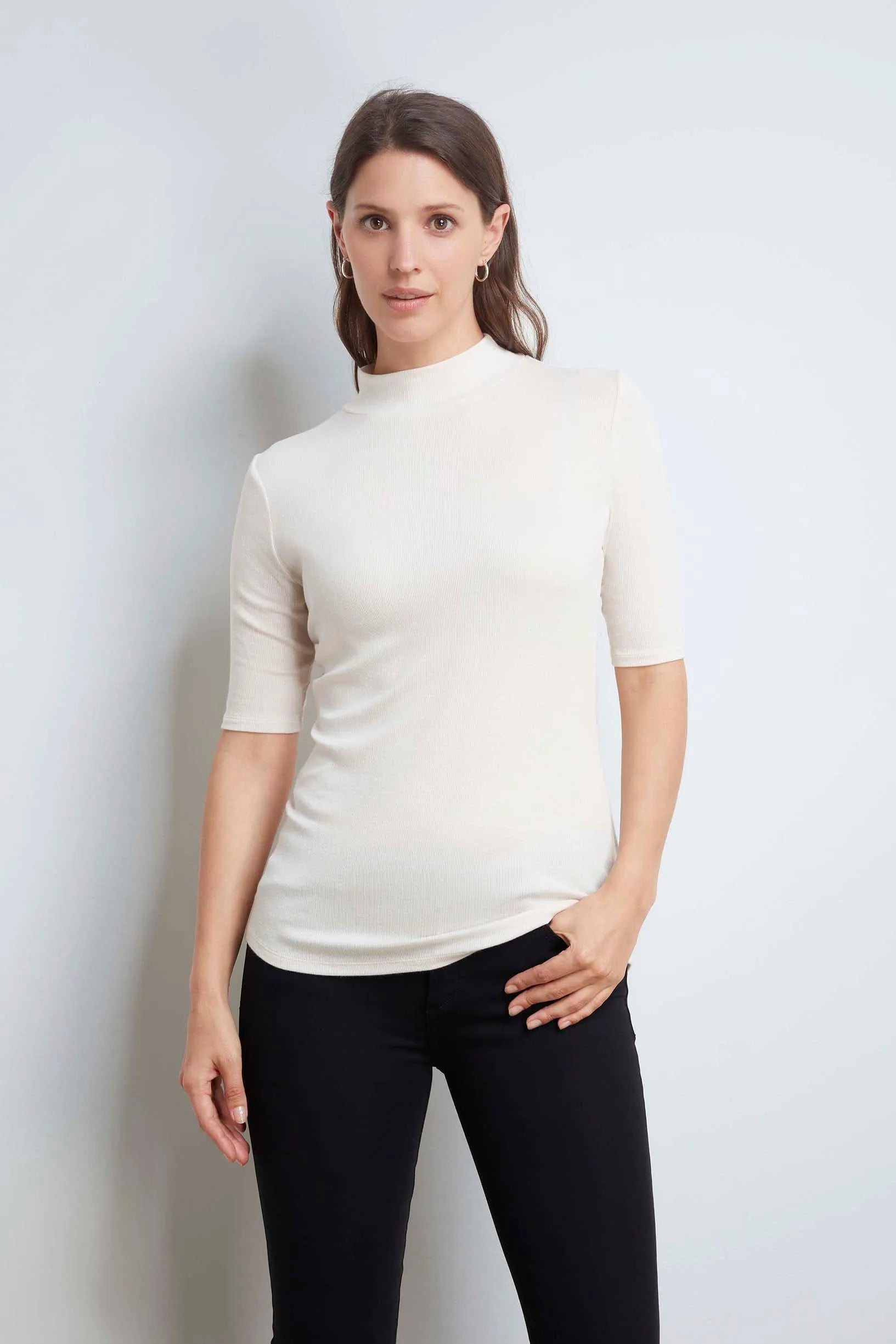 Women's Mock Neck Top – Ribbed TENCEL Modal, Half Sleeve, UK 8-16