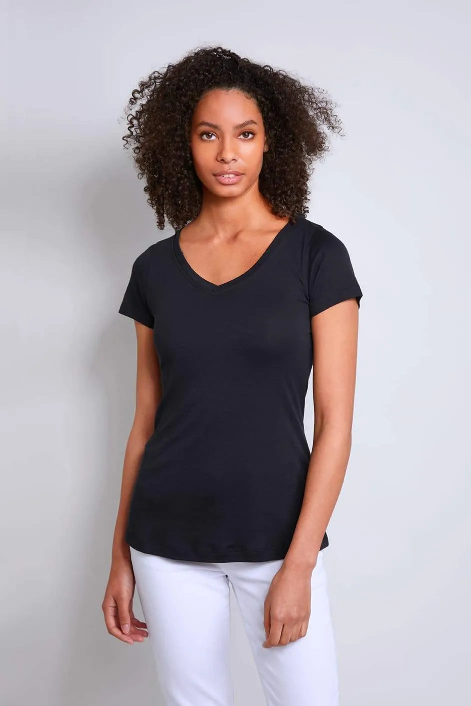 Women's V-Neck T-Shirt – Cotton Modal, UK 8-18, Made in Portugal