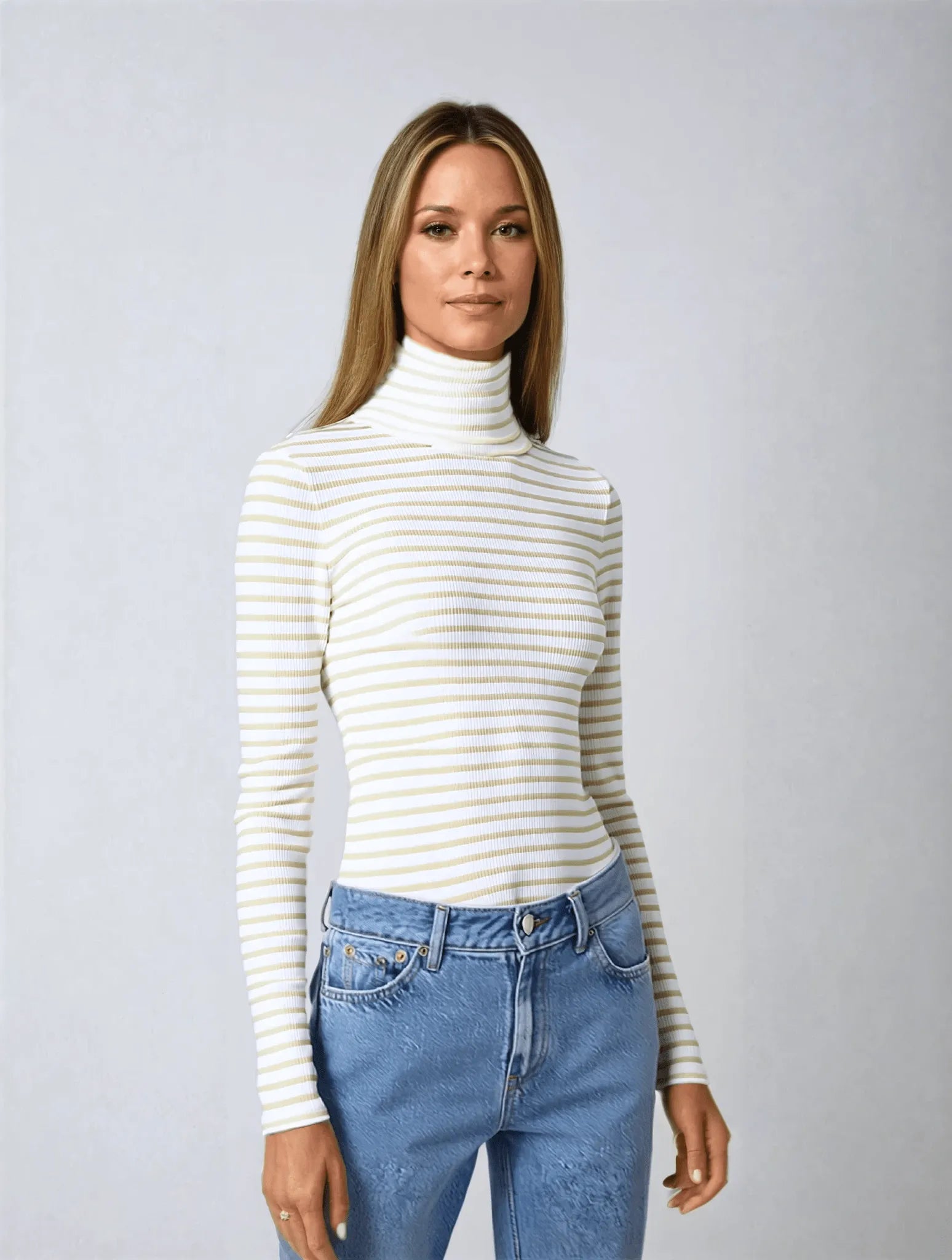 Women's Striped Cotton Roll Neck – Long Sleeve, Seven Colours, UK 8-16