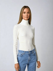 Women's Striped Cotton Roll Neck – Long Sleeve, Seven Colours, UK 8-16