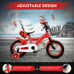OUKANING 12-Inch Kids' Bicycle – Sturdy Red Bike with Dual Brakes & Training Wheels