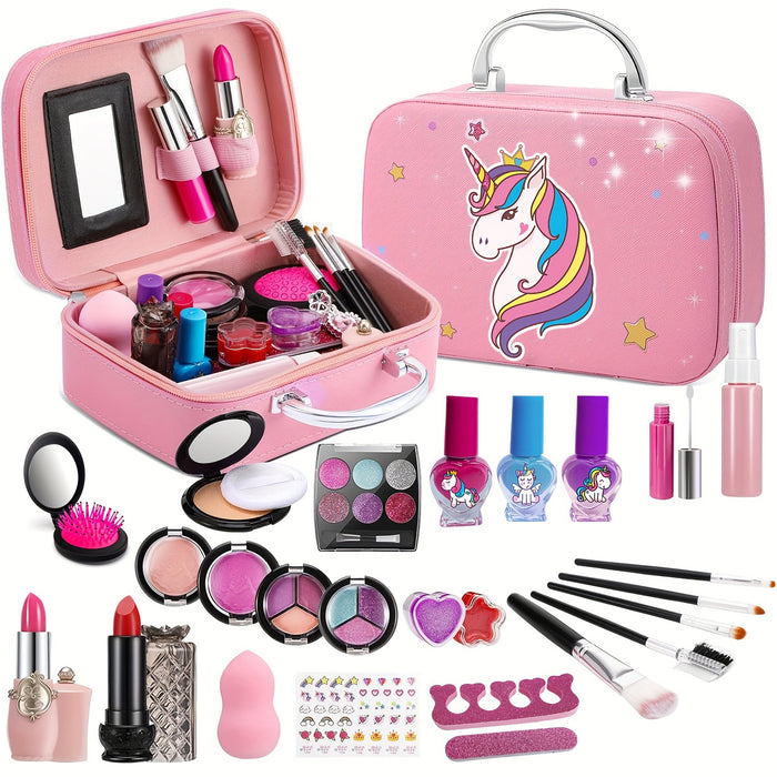 Deluxe Unicorn Makeup Playset, Realistic Cosmetic Kit for Girls