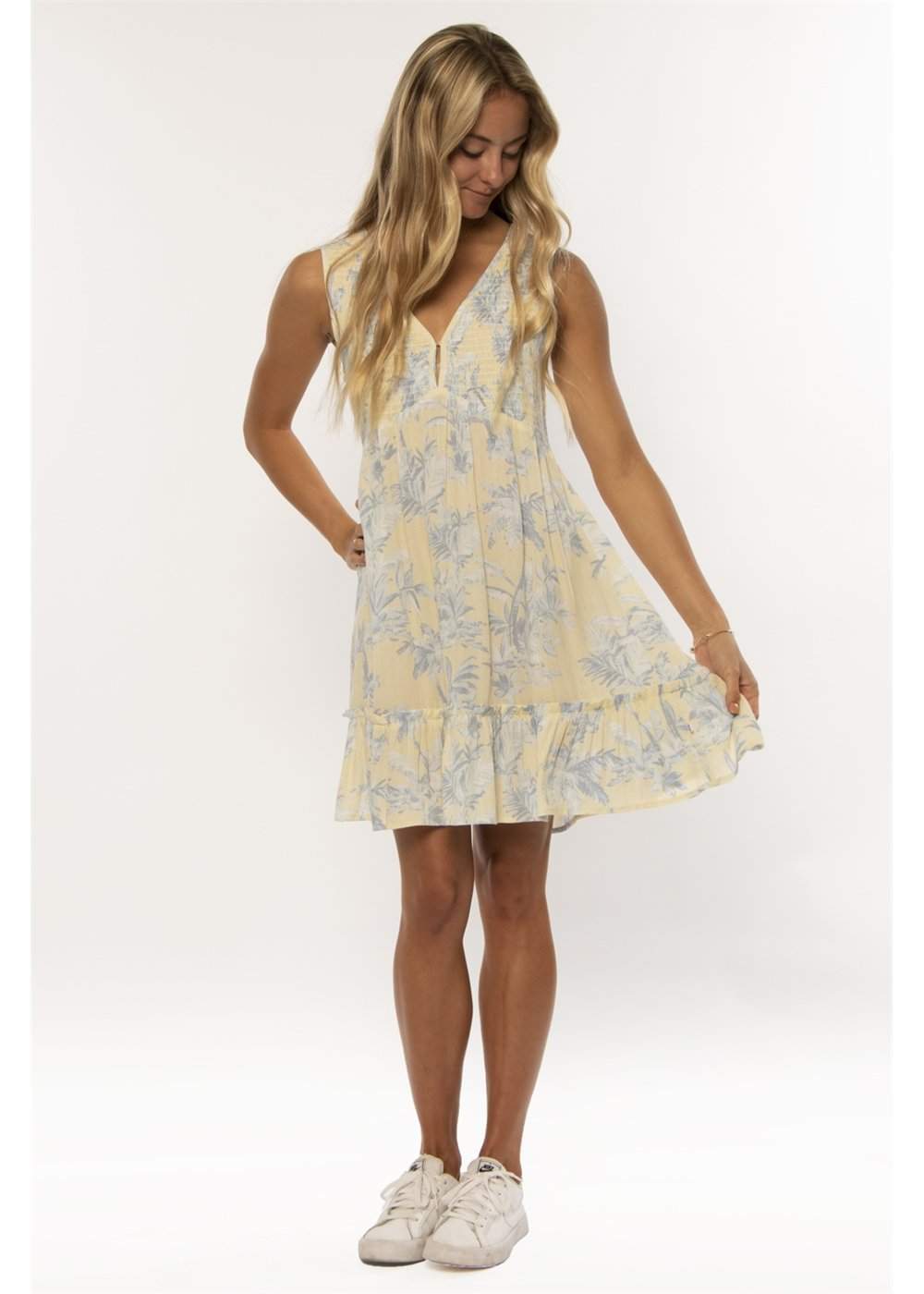 Destiny Floral Sleeveless Mini Dress with Ruffle Hem