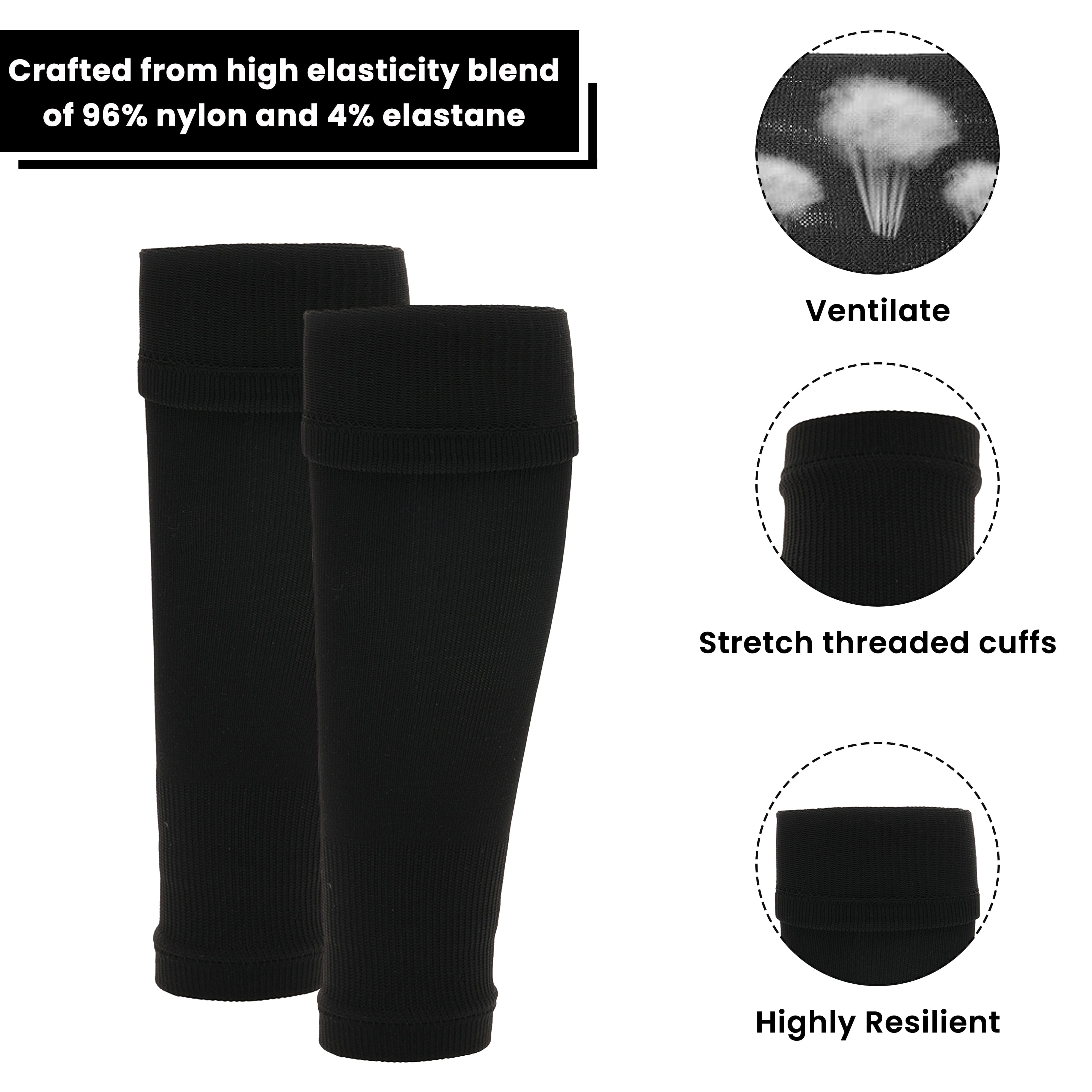 Adults Black Football Leg Sleeve Socks Compression Support Over Shin Pads