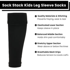 Adults Black Football Leg Sleeve Socks Compression Support Over Shin Pads