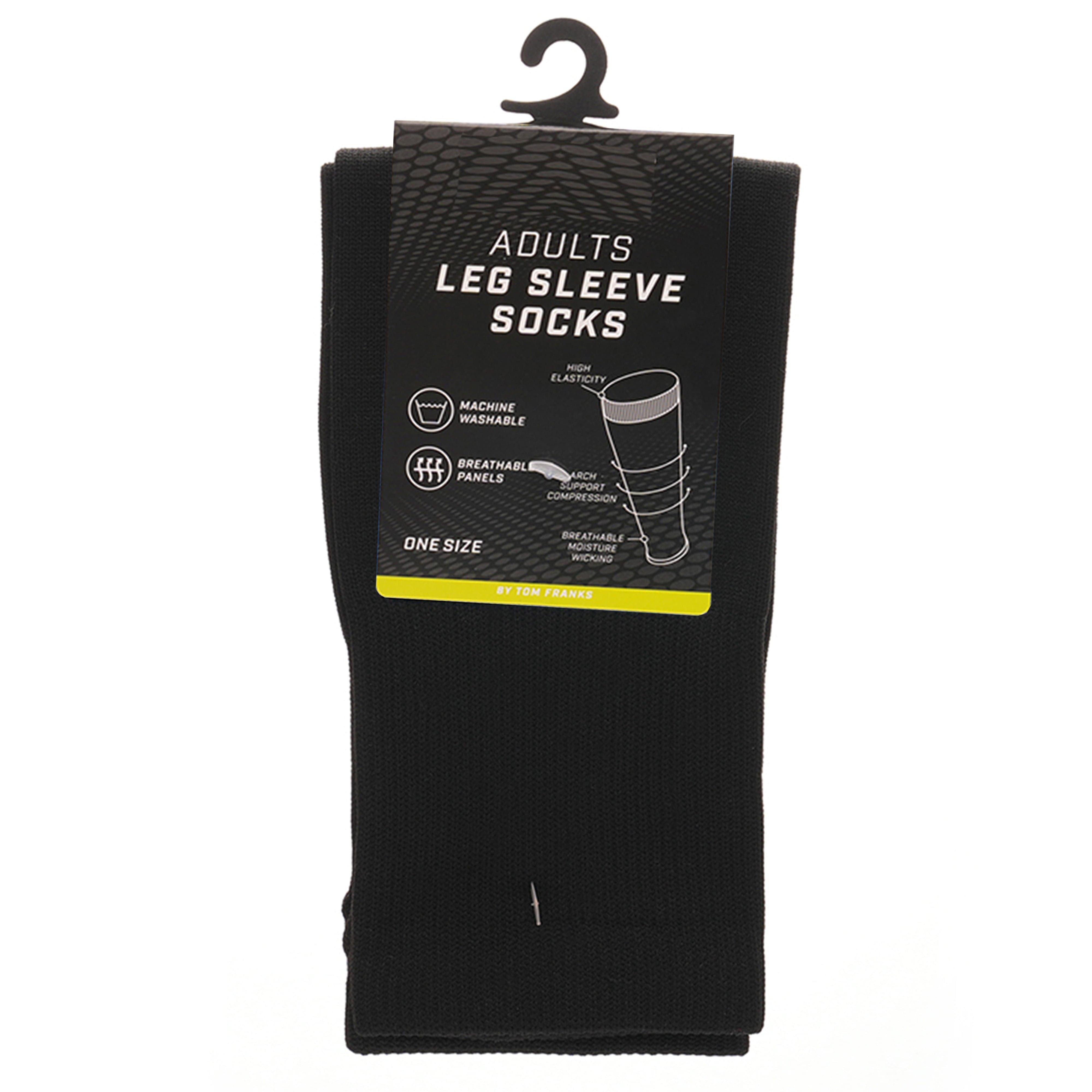 Adults Black Football Leg Sleeve Socks Compression Support Over Shin Pads