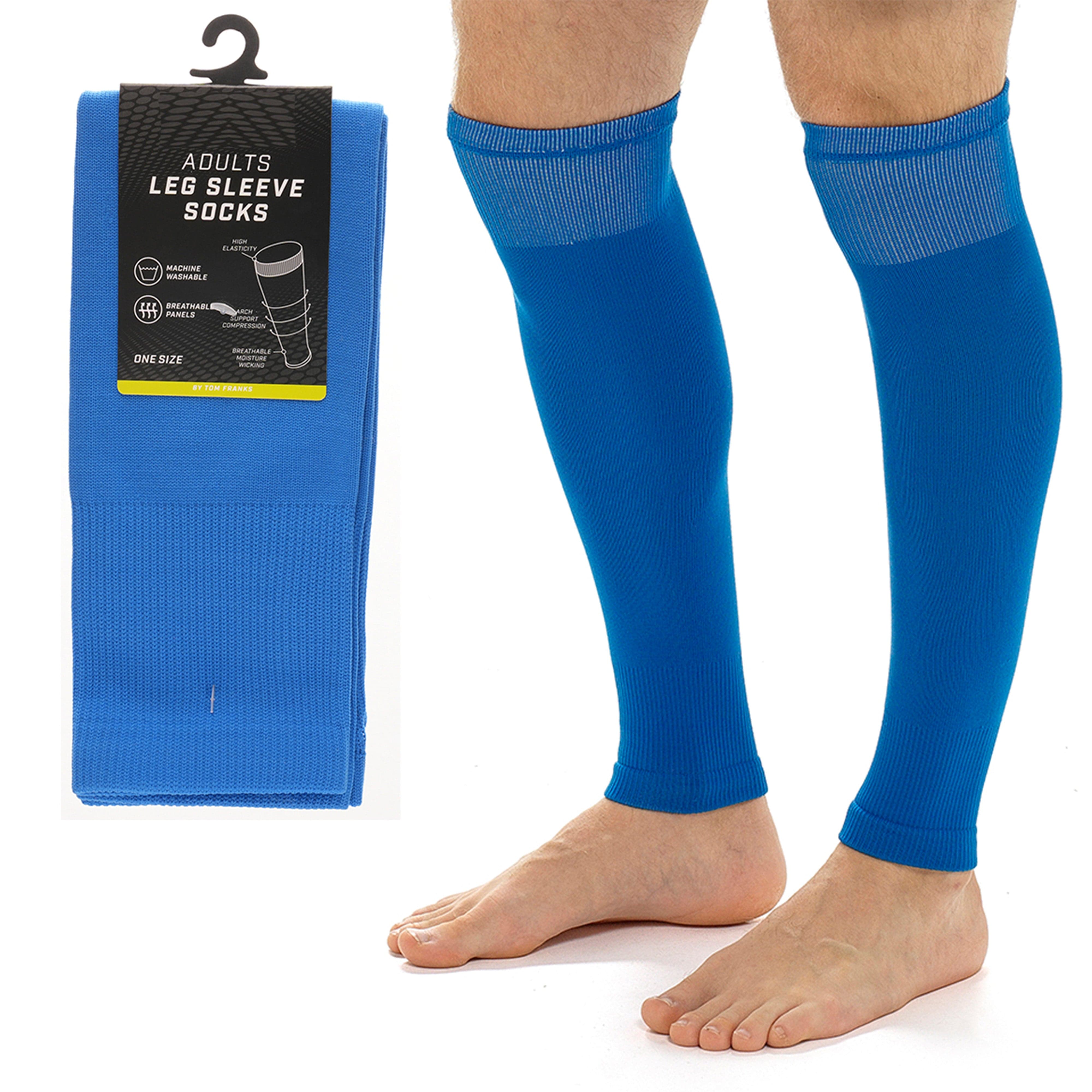 Adults Blue Football Leg Sleeve Socks Compression Support Breathable Fits Over
