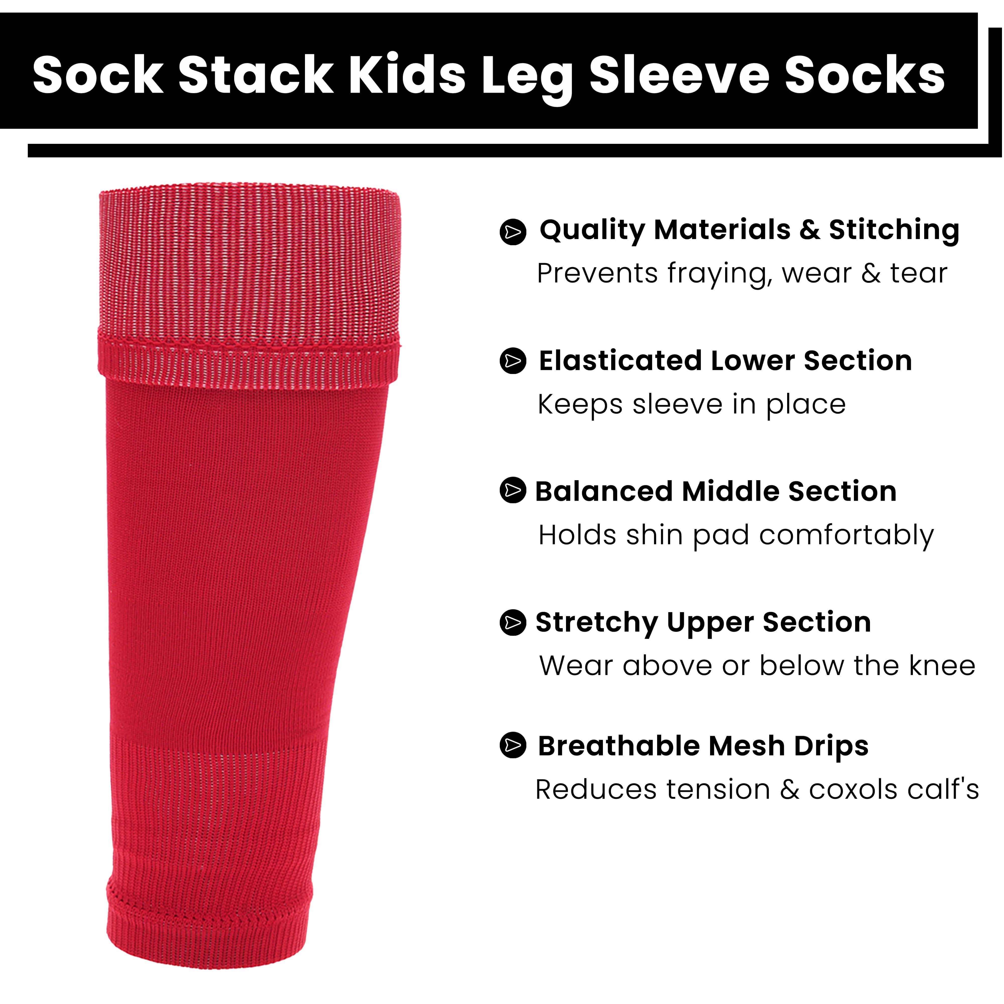 Adults Unisex Red Football Leg Sleeve Socks Compression Support Over Shin Pads