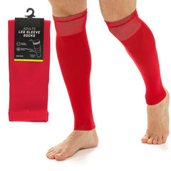 Adults Unisex Red Football Leg Sleeve Socks Compression Support Over Shin Pads