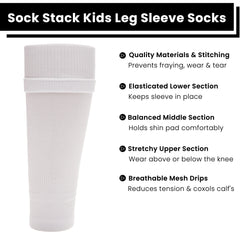 Adult Size White Football Leg Sleeve Socks Compression Over Shin Pads