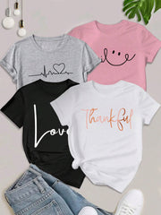 4-Pack Girls' Geometric Print Crew Neck T-Shirts – Casual & Stylish