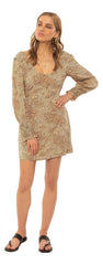 Windswept Animal Print Long-Sleeve Mini Dress