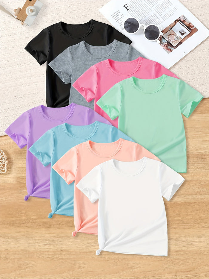 8-Pack Girls' Summer T-Shirts, Soft Knit Crew Neck Tees, image 2