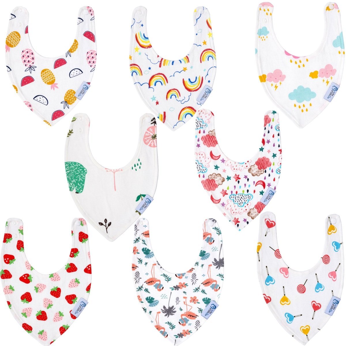 Baby Bandana Dribble Bibs 8 Pack – Girls, Cotton with Adjustable Snaps