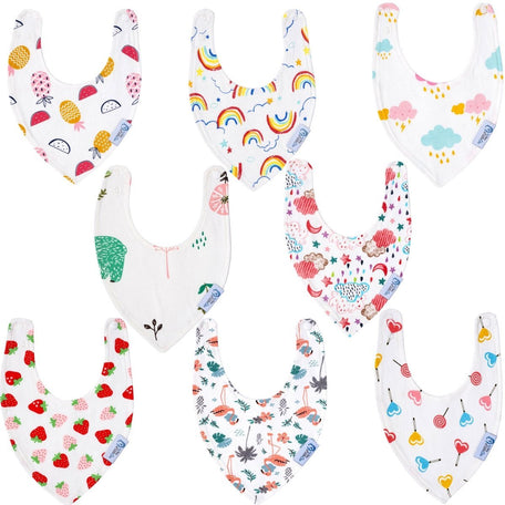 Baby Bandana Dribble Bibs 8 Pack – Girls, Cotton with Adjustable Snaps