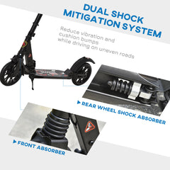HOMCOM Foldable Kick Scooter – Adjustable Height, Double Suspension & Dual Brakes