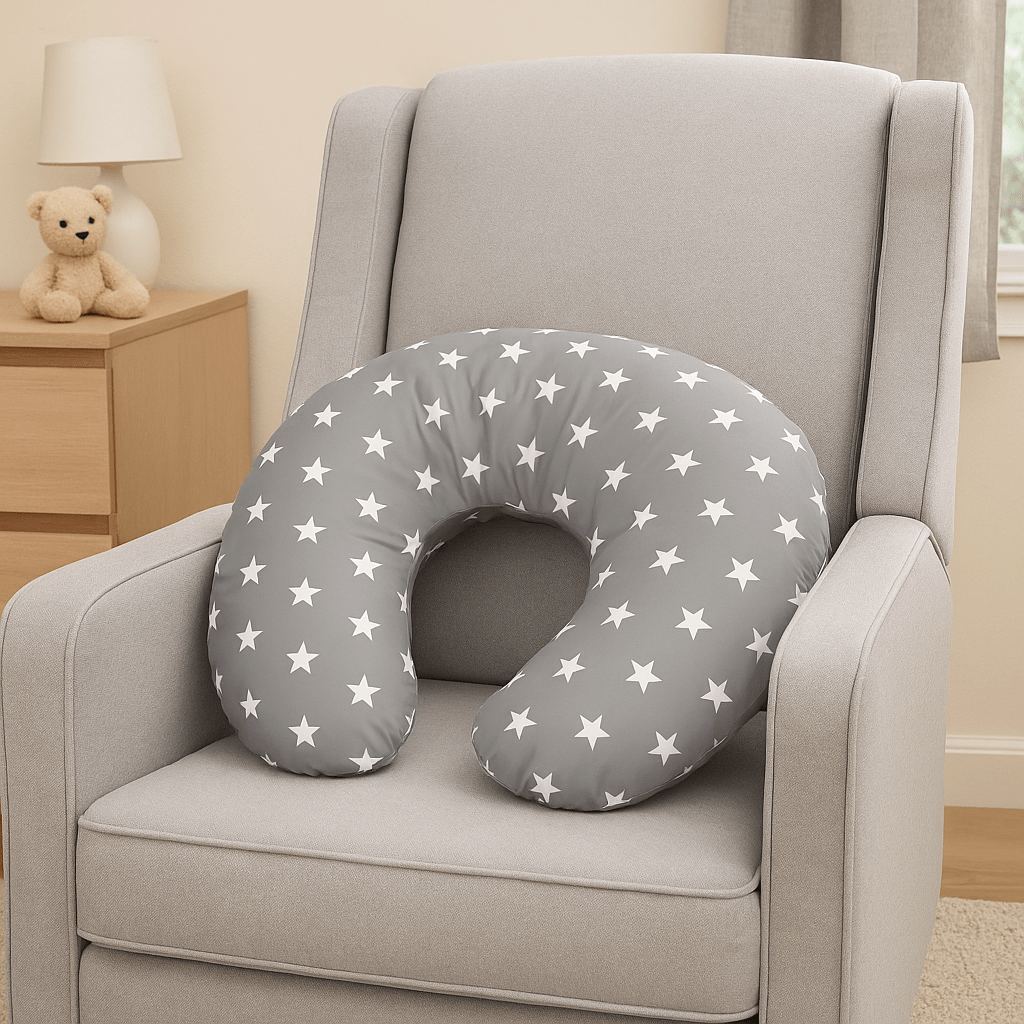 Nursing Pillow – Grey Stars, Breastfeeding Support with Washable Cover