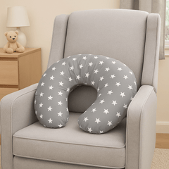 Nursing Pillow – Grey Stars, Breastfeeding Support with Washable Cover