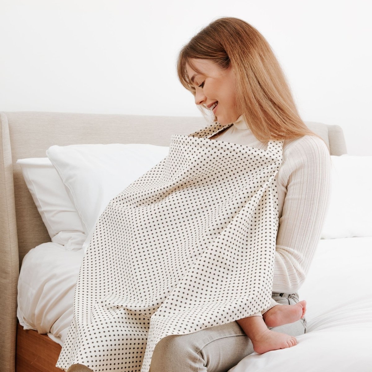 Breastfeeding Cover – Grey Stars, Nursing Apron with Rigid Neckline